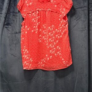 Joie Red Sleeveless Ruffled Blouse with Peter Pan Collar